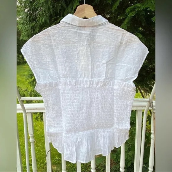NWT Pilcro Anthropologie Smocked Corset Blouse White - Picture 7 of 8